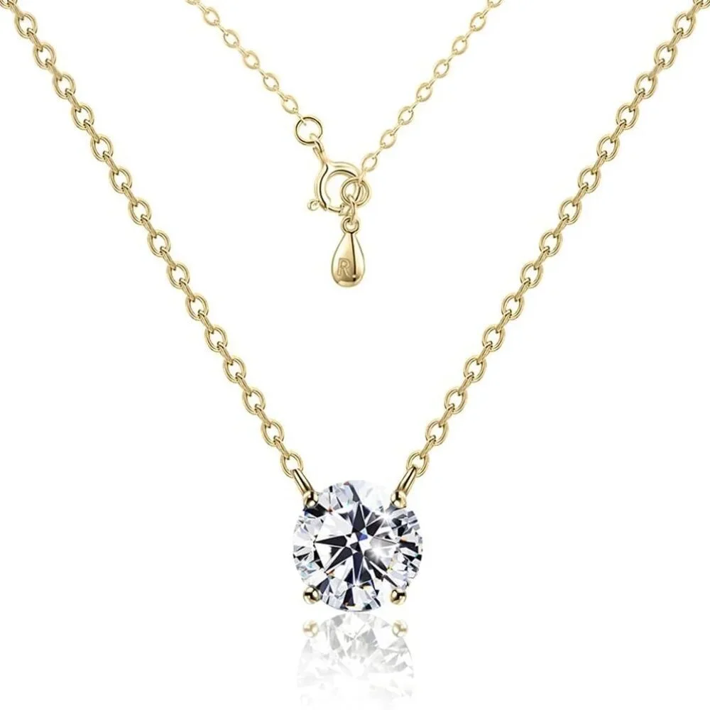 Sterling Silver CZ Necklace 1-3ct Gold Plated Dainty Pendant for Women